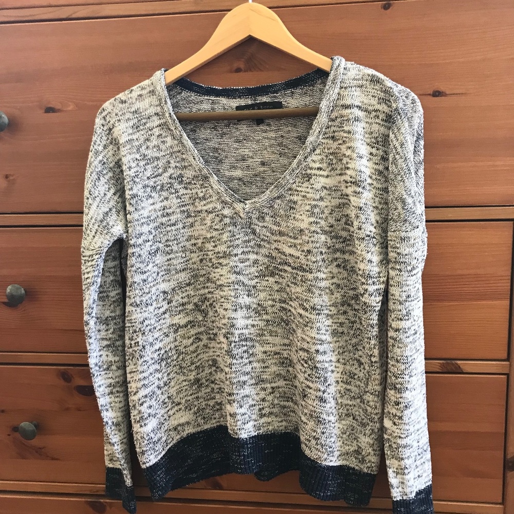 RAG & BONE Dionne Cotton Blend Marled V-Neck Sweater Size XS